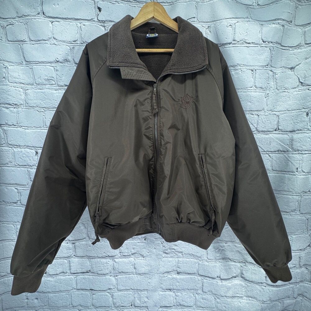 Vtg Smith & Wesson Jacket Men's M Brown Nylon Fleece Lining Zip Pockets 90s Y2K